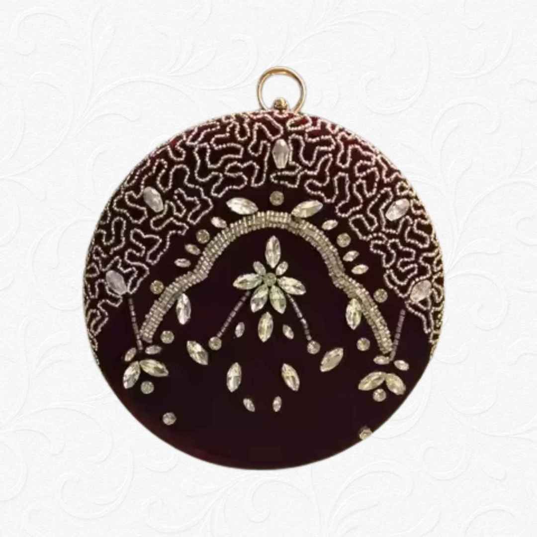 Luxury Round Beaded Women’s Clutch – Party, Wedding & Festive Purse