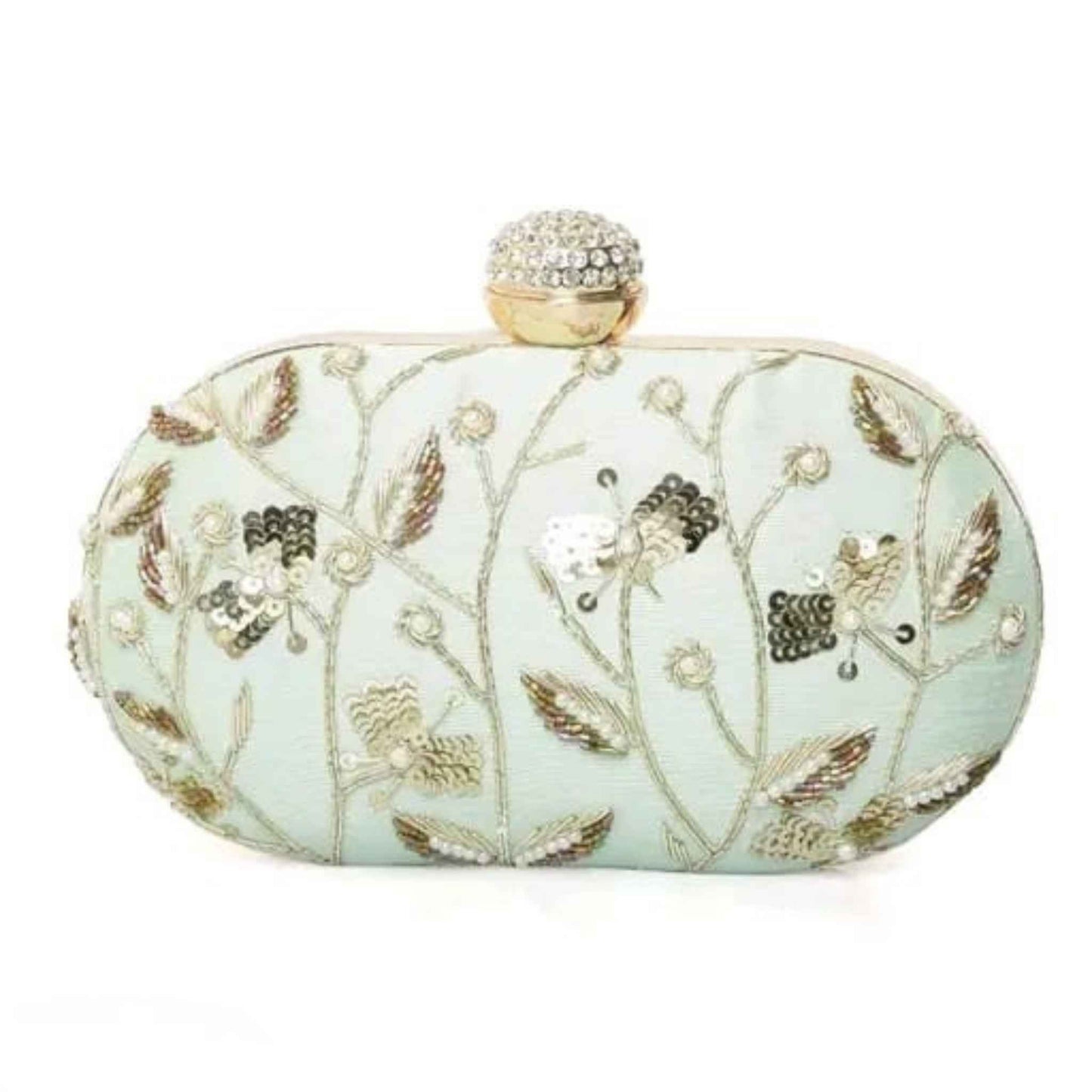 Mint Green Embroidered Party Clutch
