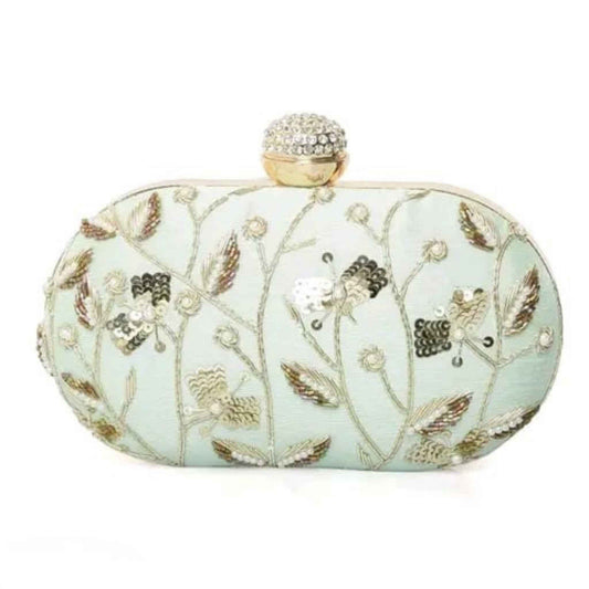 Mint Green Embroidered Party Clutch