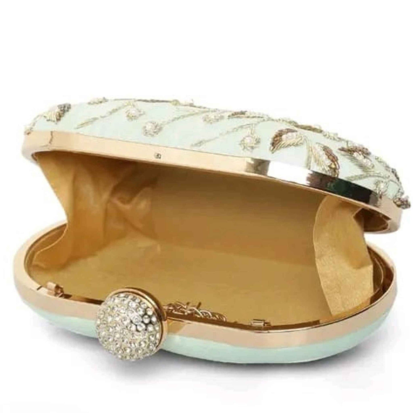 Mint Green Embroidered Party Clutch