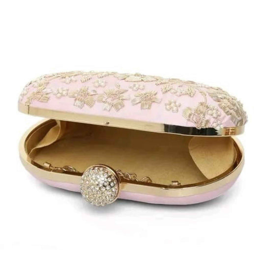 Pink Floral Embroidered Clutch