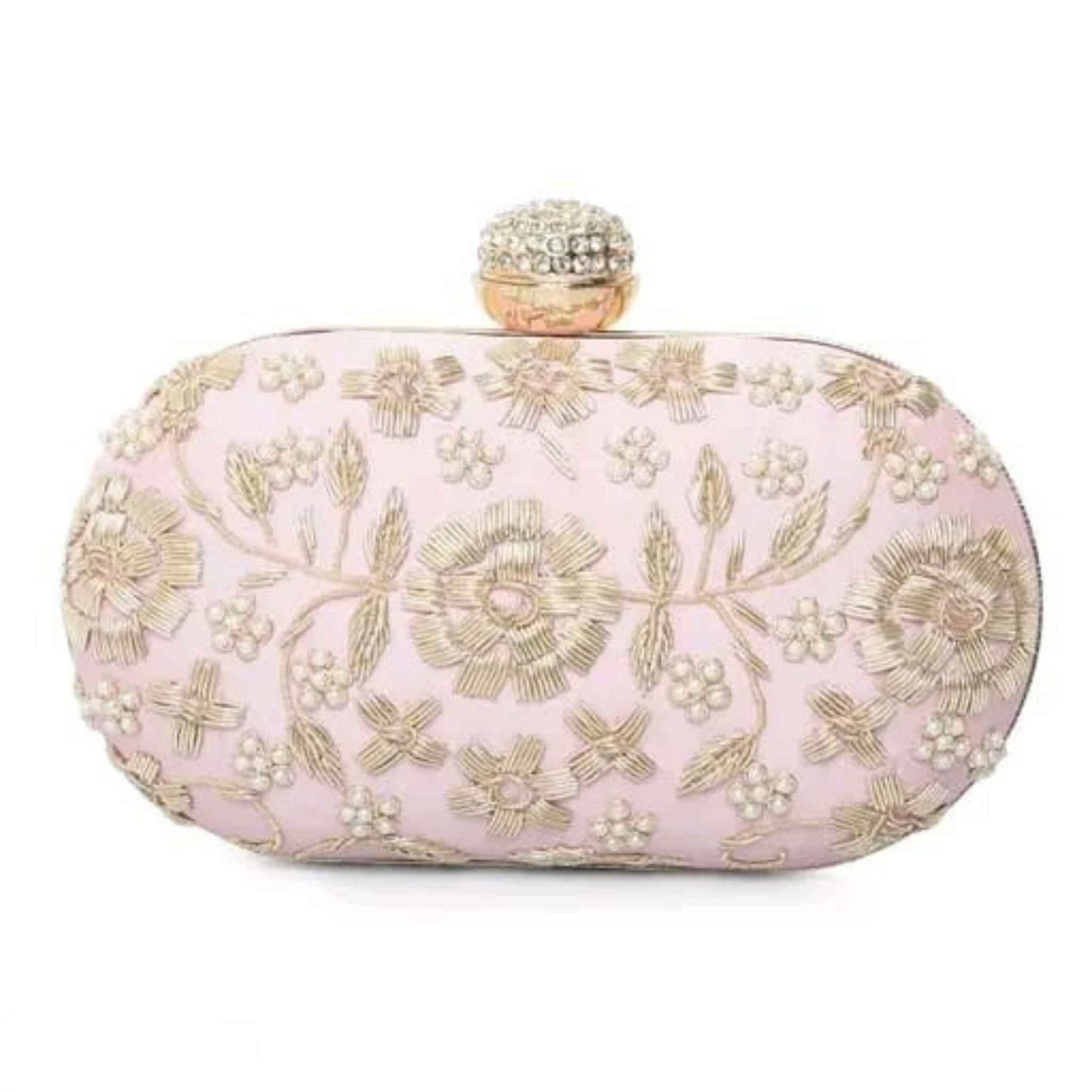 Pink Floral Embroidered Clutch