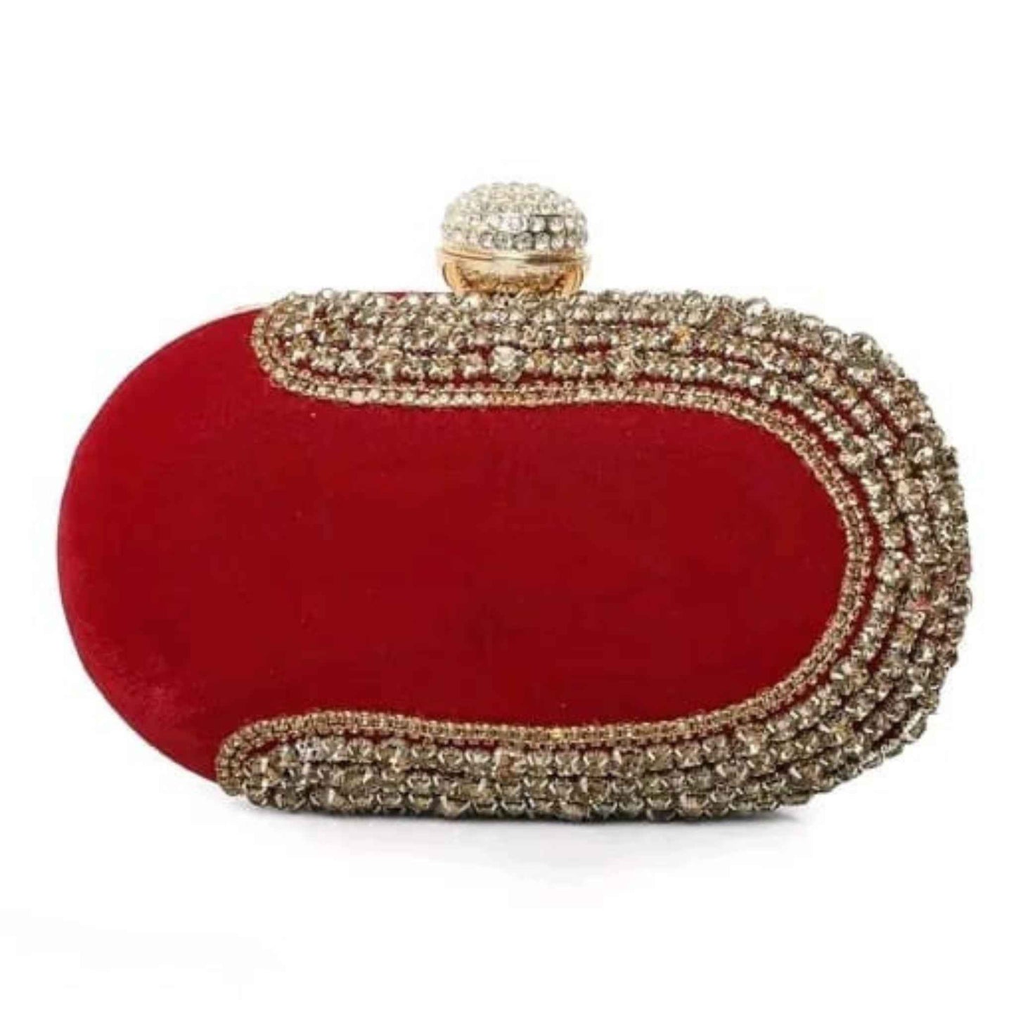 Red Velvet Crystal Studded Party Clutch