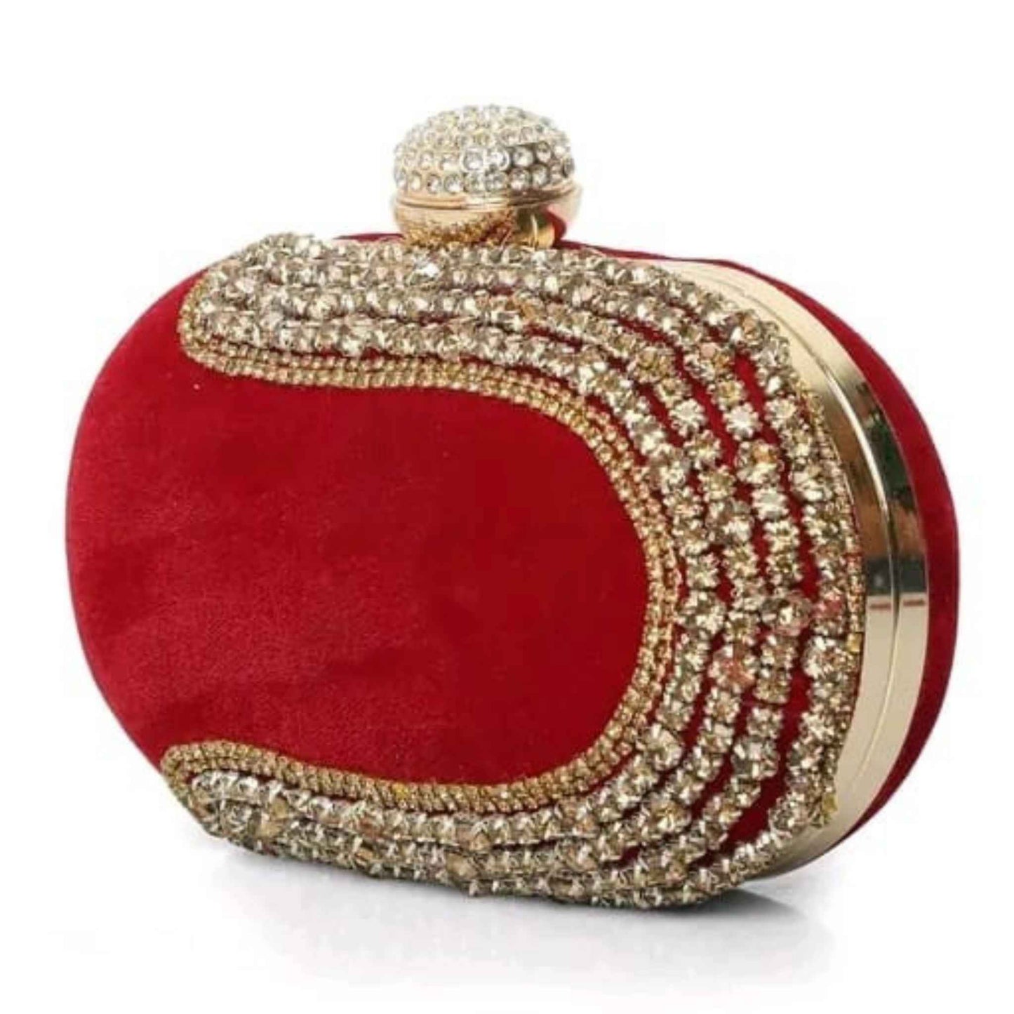 Red Velvet Crystal Studded Party Clutch