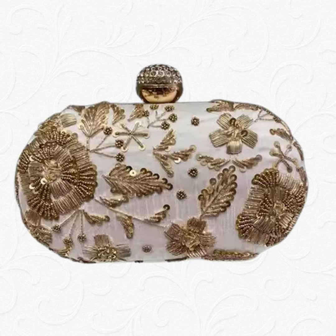 Hot Pink Embroidered Party Clutch with Golden Work – 3 Color Options