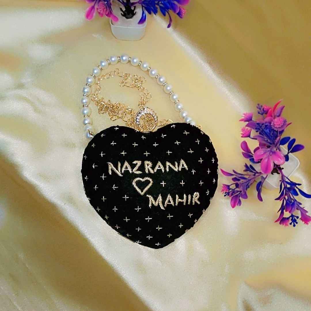 Heart Shaped Bridal Clutch & Pearl Chain