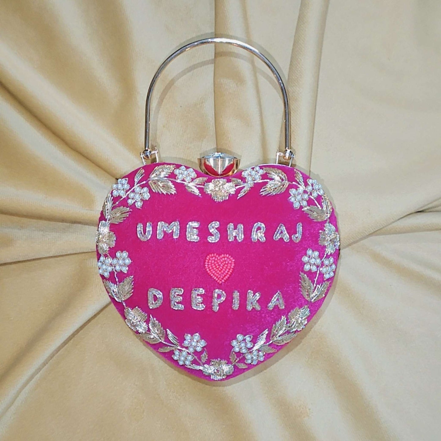Pink Customised Couple Name Heart Clutch