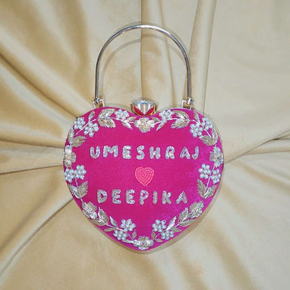 Pink Customised Couple Name Heart Clutch