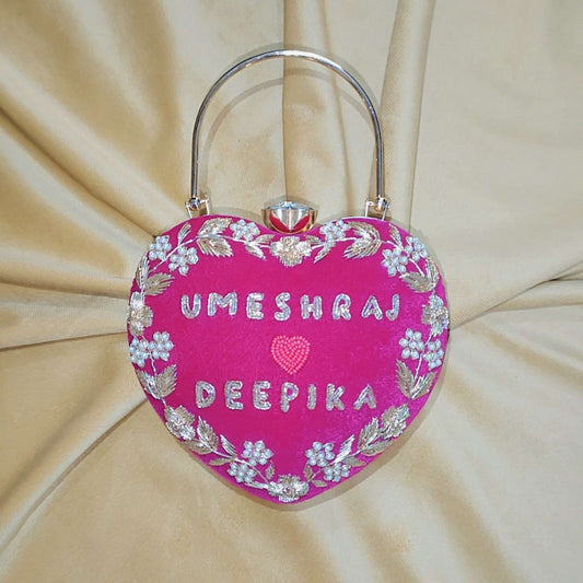 Pink Customised Couple Name Heart Clutch