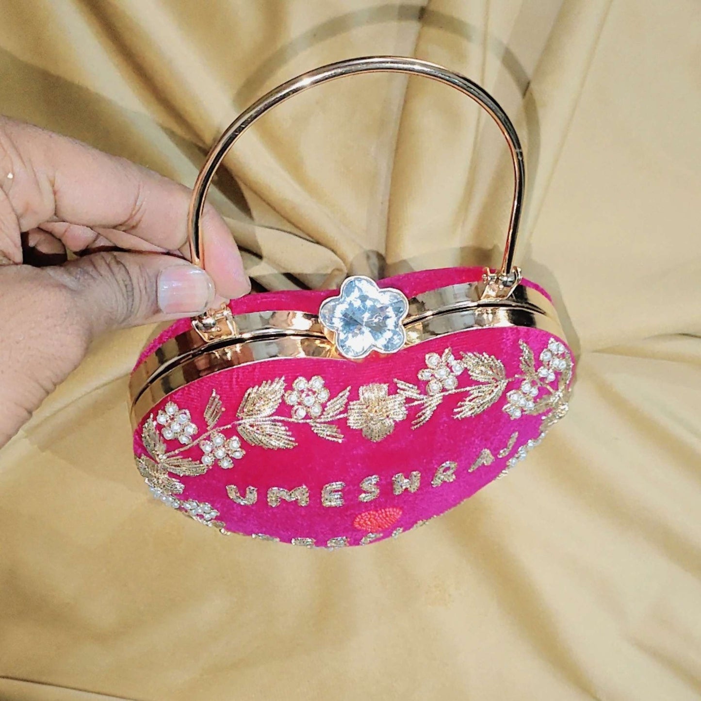 Pink Customised Couple Name Heart Clutch