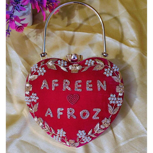 Customised Couple Name Heart Clutch | Handmade Bridal Wedding Clutch