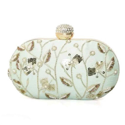 Mint Green Embroidered Party Clutch