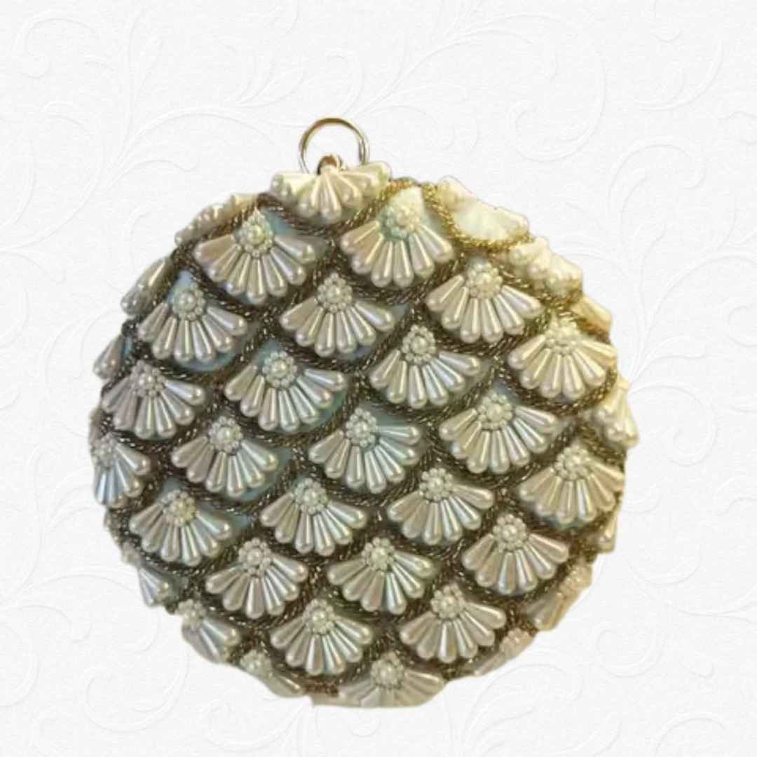 Pearl Embellished Designer Round Clutch