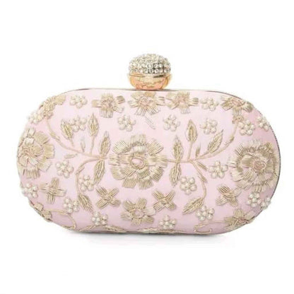 Pink Floral Embroidered Clutch