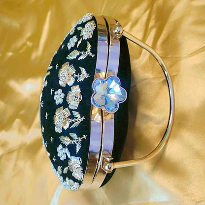 Custom Name Embroidered Heart-Shaped Black Clutch