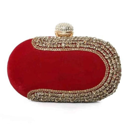 Red Velvet Crystal Studded Party Clutch