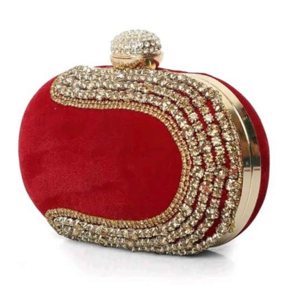 Red Velvet Crystal Studded Party Clutch