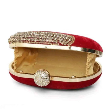 Red Velvet Crystal Studded Party Clutch
