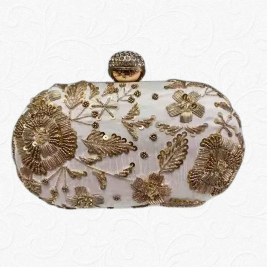 Hot Pink Embroidered Party Clutch with Golden Work – 3 Color Options