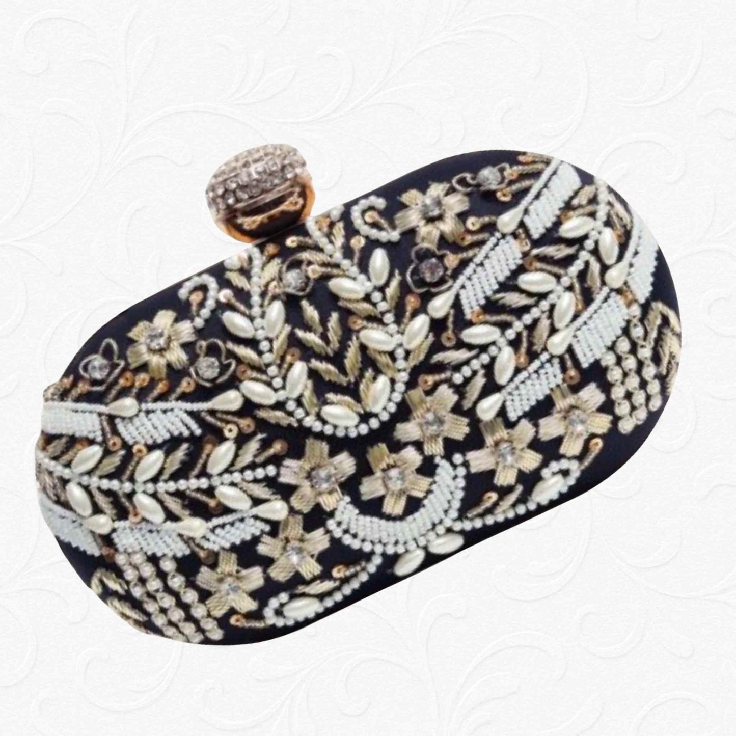 velvet Embroidery Clutch Black