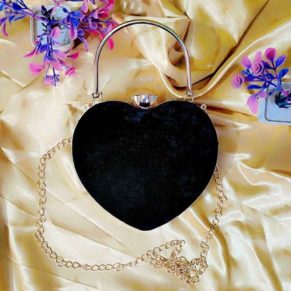 Custom Name Embroidered Heart-Shaped Black Clutch